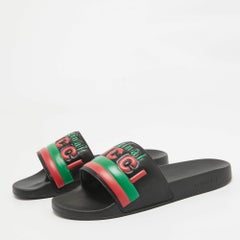 Gucci Black Leather Original Slides Size 42