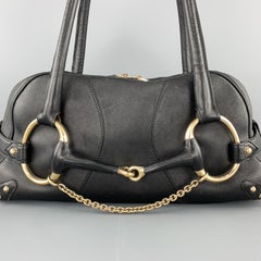 GUCCI Black Leather Oversized Gold Tone Horsebit Shoulder Bag