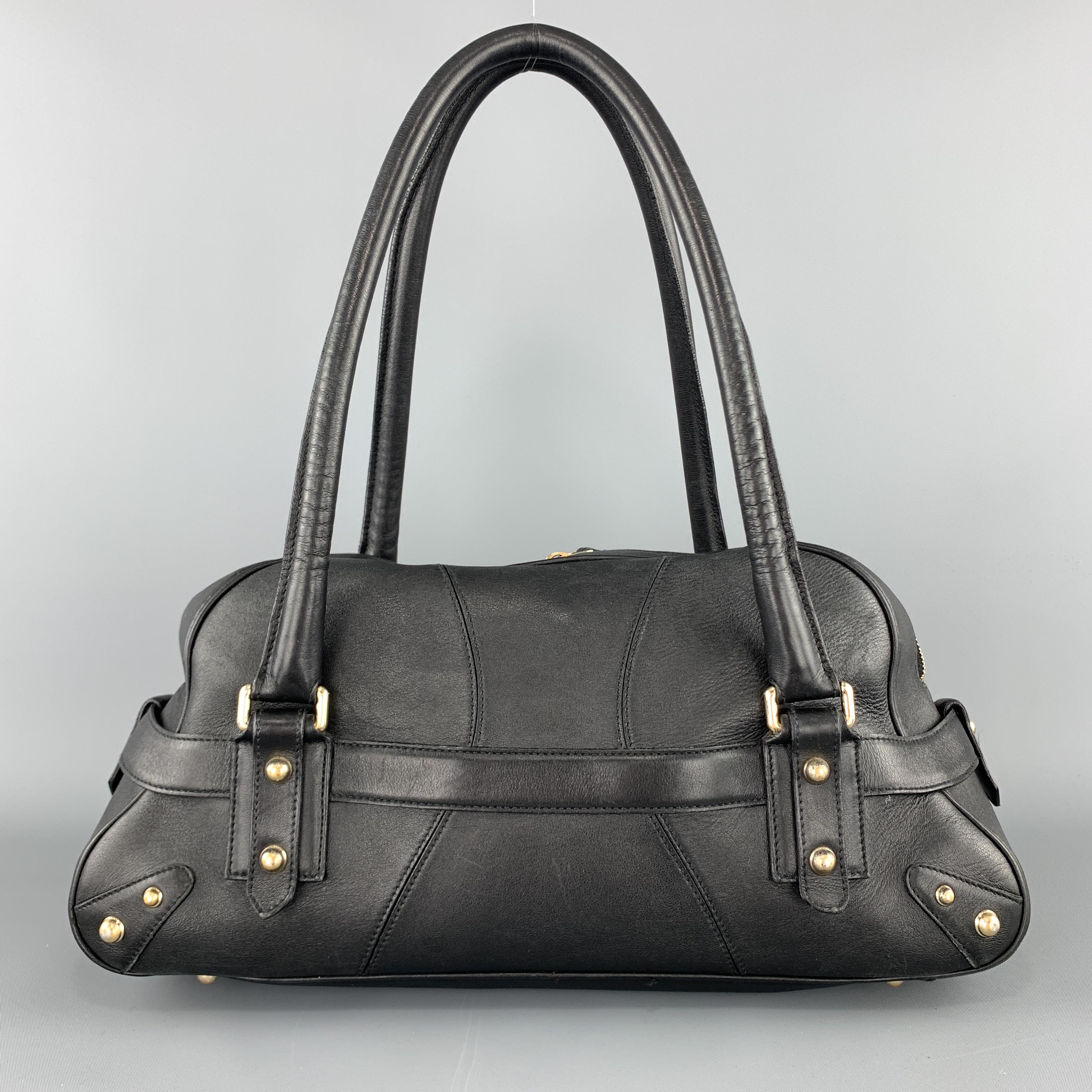 GUCCI Black Leather Oversized Gold Tone Horsebit Shoulder Bag In Good Condition In San Francisco, CA