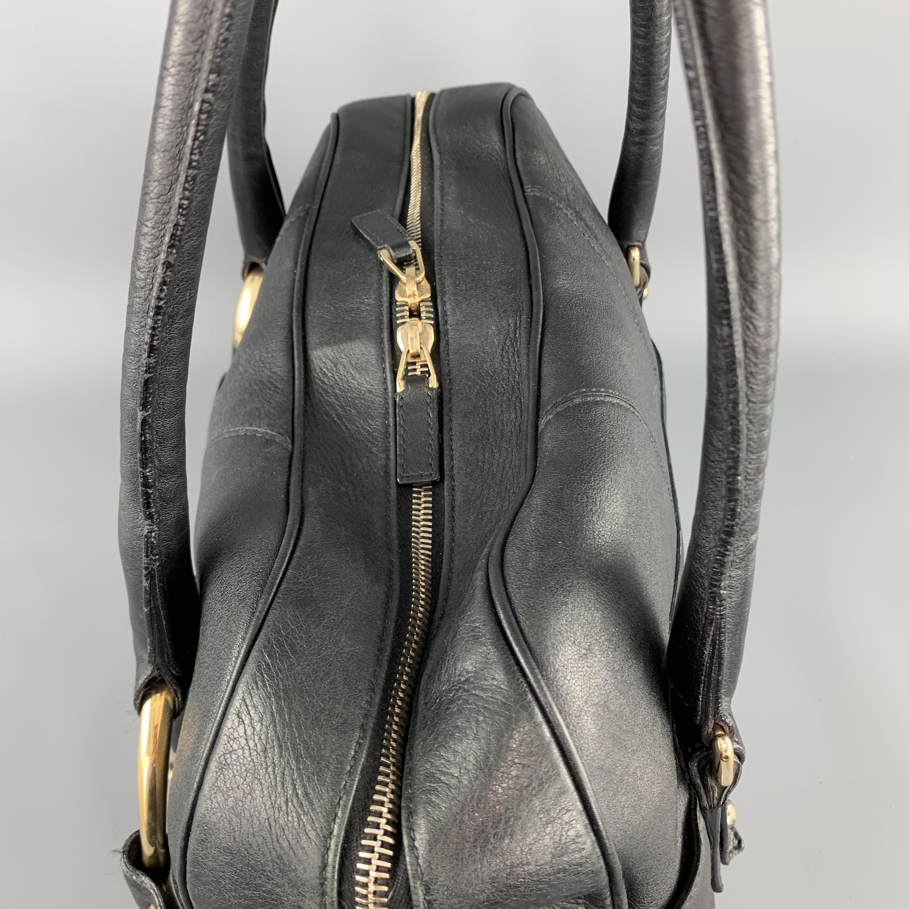 GUCCI Black Leather Oversized Gold Tone Horsebit Shoulder Bag 1