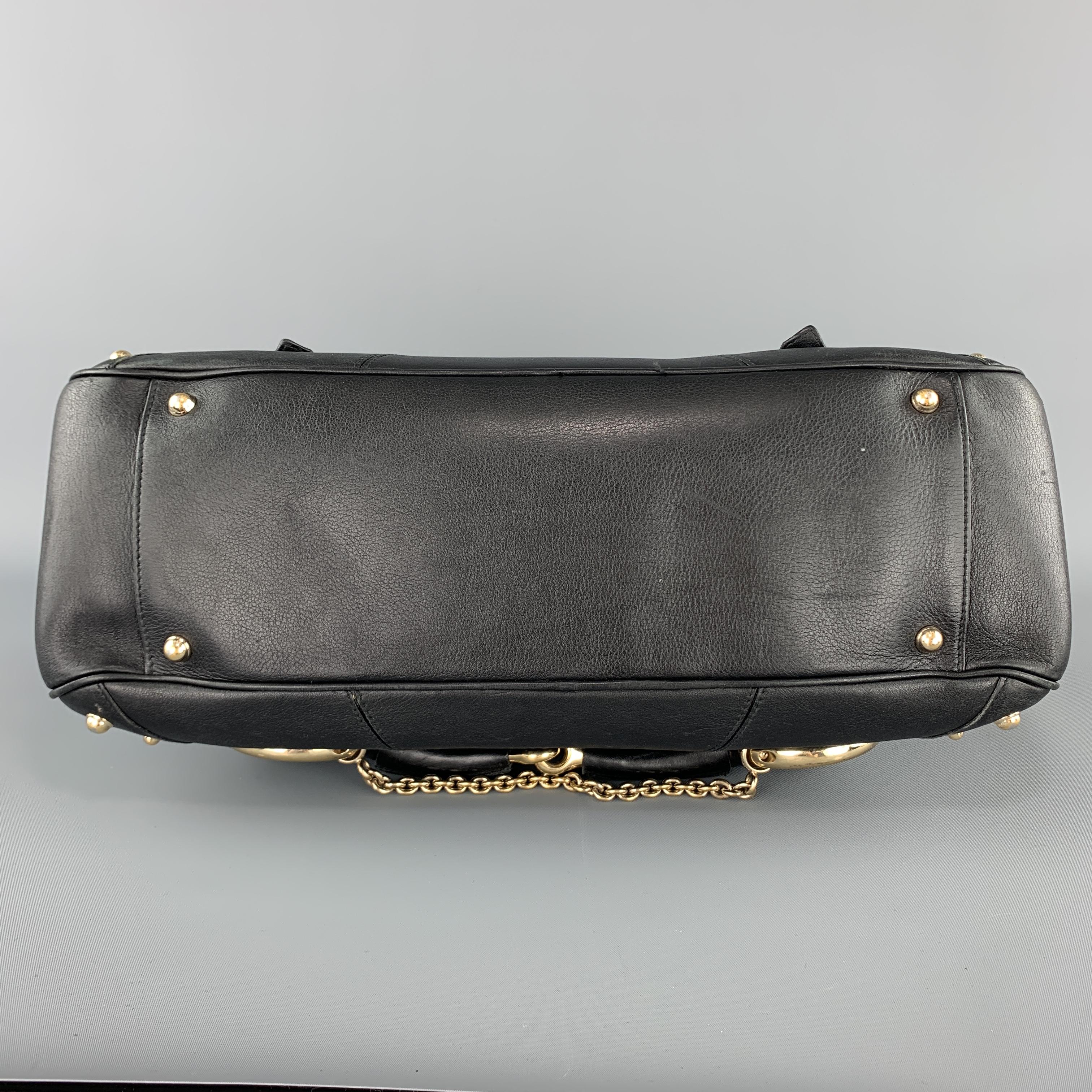 GUCCI Black Leather Oversized Gold Tone Horsebit Shoulder Bag 2