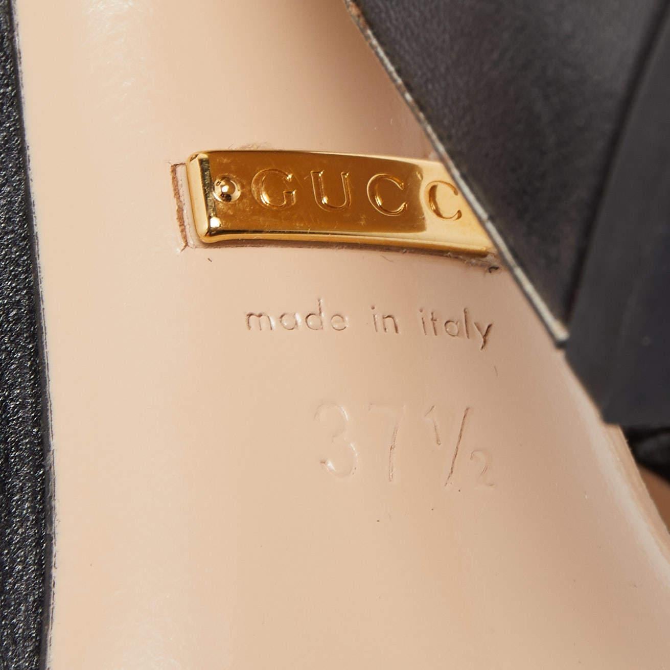 Gucci Black Leather Pearl Embellished Block Heel Ankle Strap Sandals Size 37.5 2