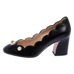 Gucci Schwarz Leder Perle verschönert Blockabsatz Pumps Größe 36