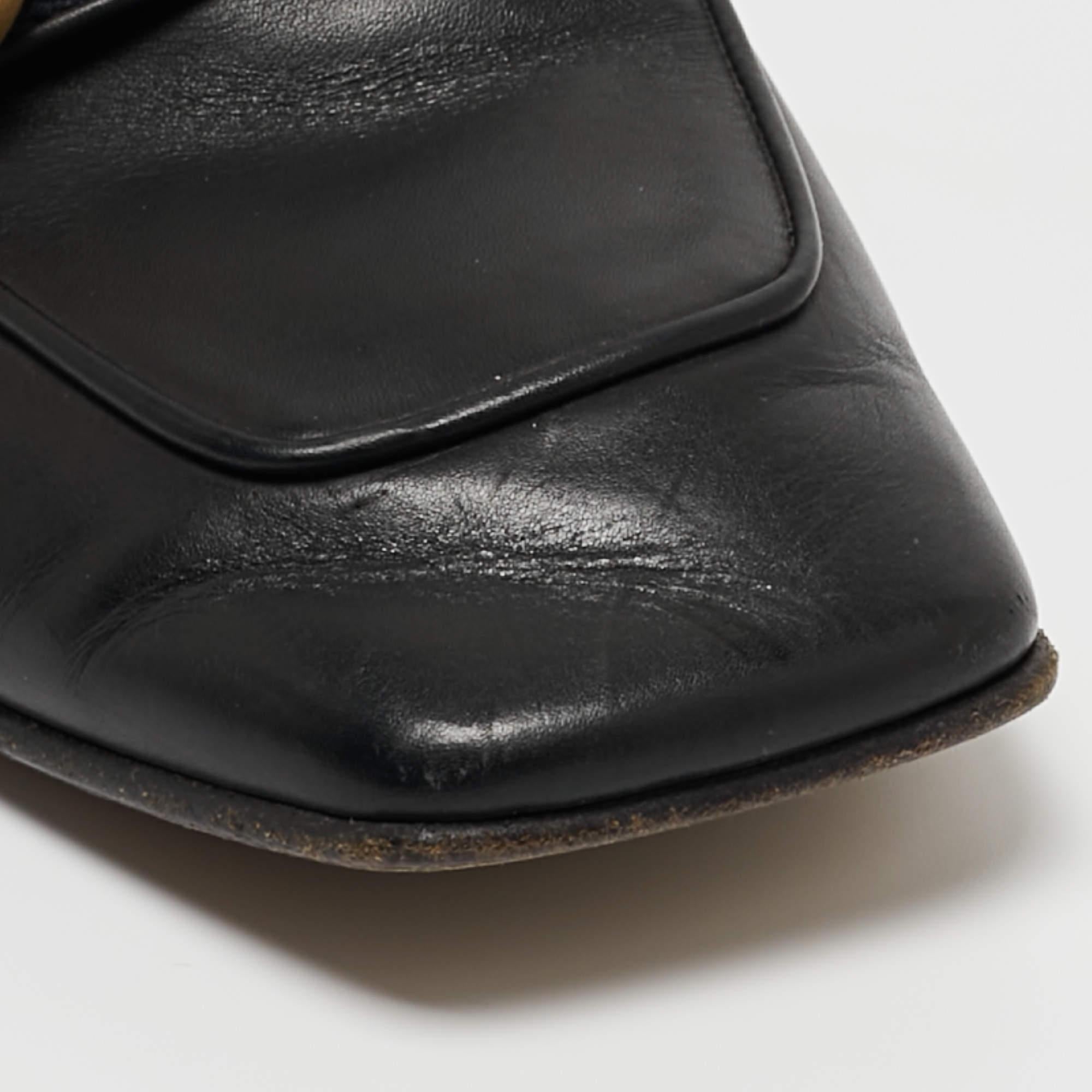 Gucci Black Leather Pearl Embellished Double G Web Mid Heel Loafers Size 37 4