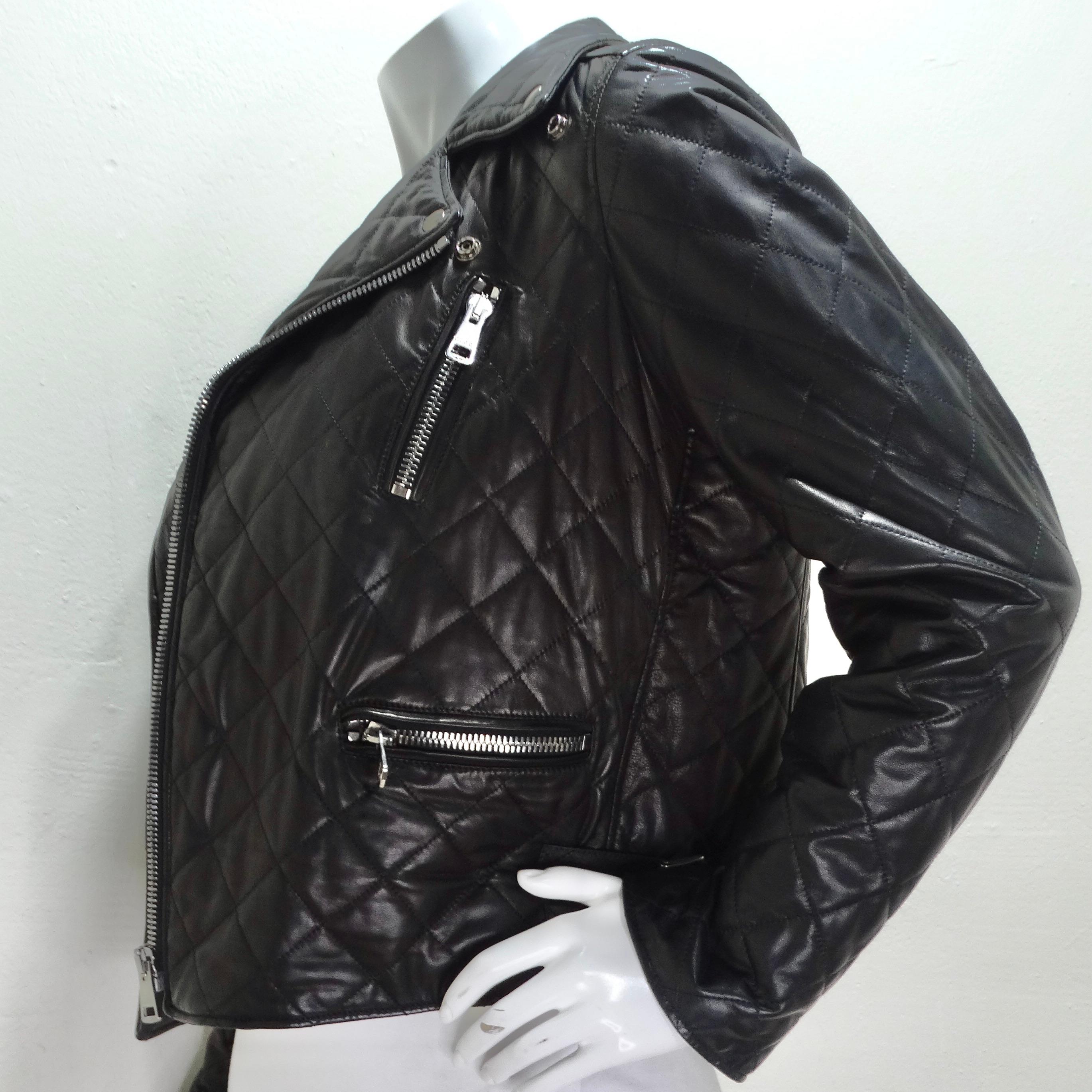 Gucci Black Leather Pearl Logo Moto Jacket For Sale 7