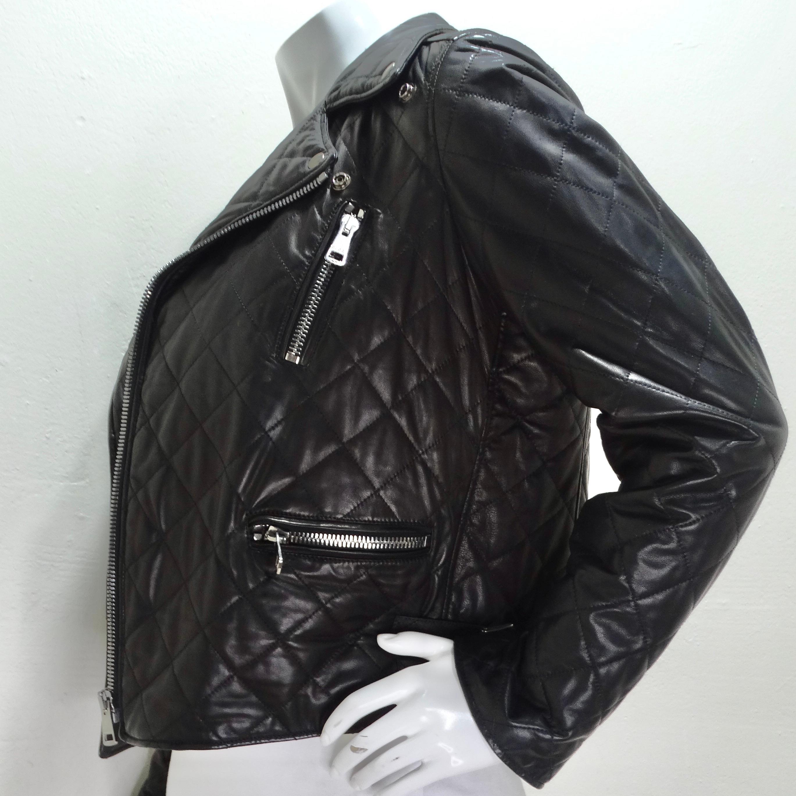 Gucci Moto-Jacke aus schwarzem Leder mit Perlen-Logo 6
