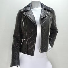 Gucci Black Leather Pearl Logo Moto Jacket