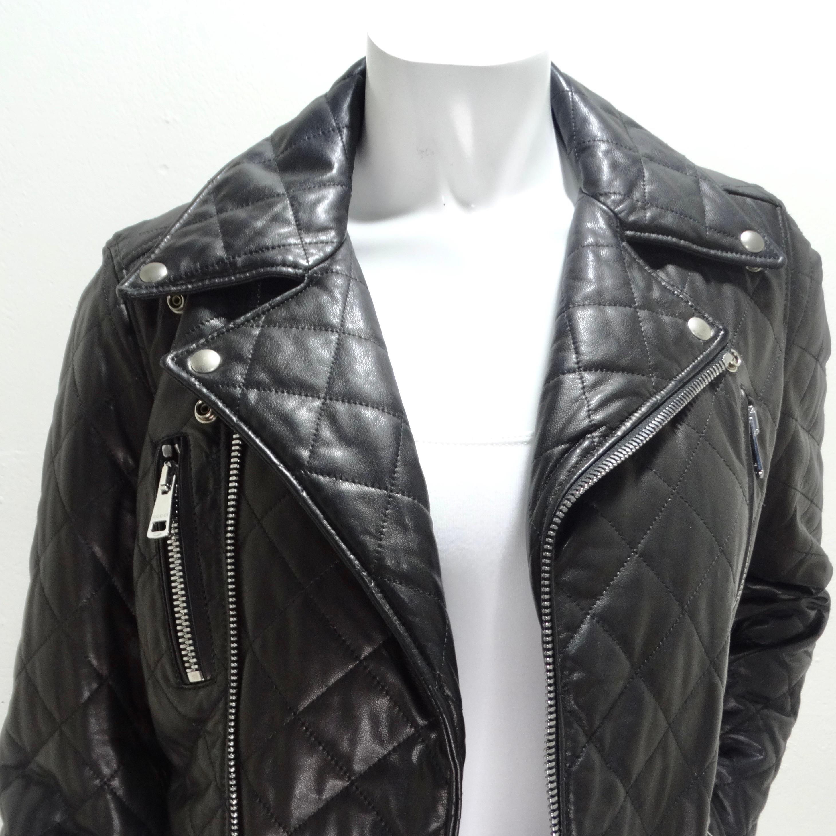 Gucci Black Leather Pearl Logo Moto Jacket In Excellent Condition For Sale In Scottsdale, AZ