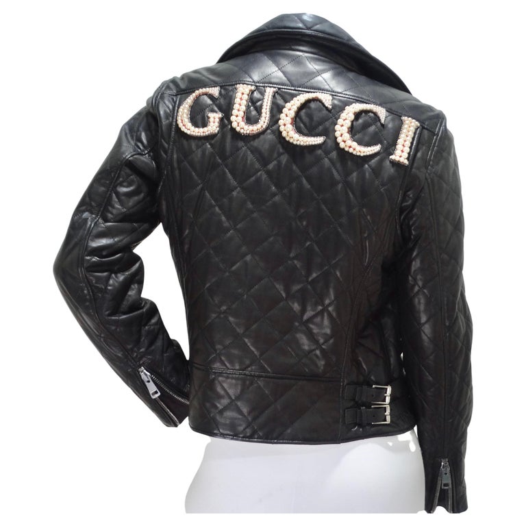 100% Authentic GUCCI Black Quilted Effect Bomber Leather Jacket Size: 40
