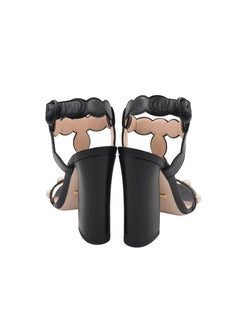 Gucci Black Leather Pearl T Strap Wide Heels