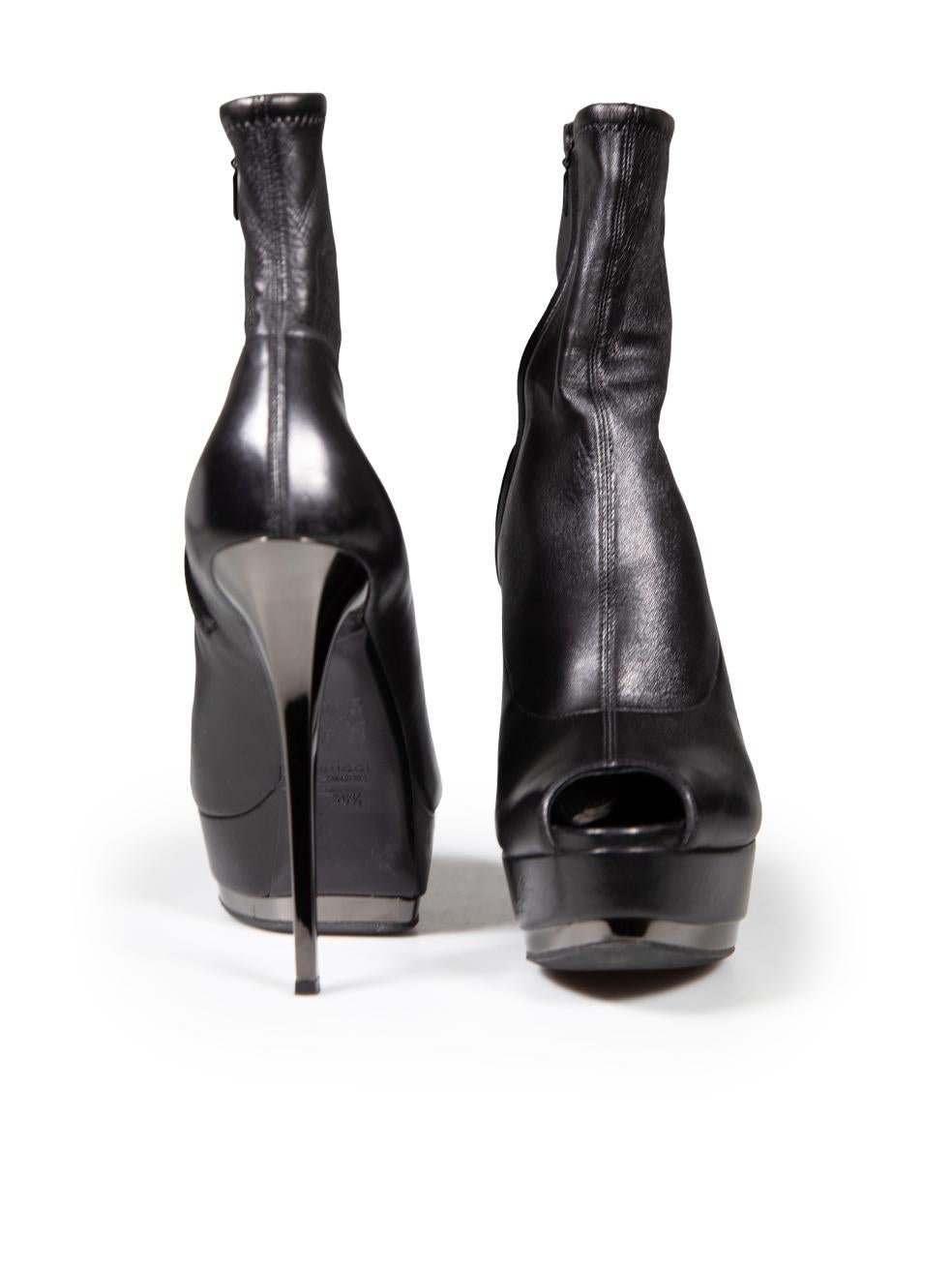 Gucci Schwarz Leder Peep Toe Stiefeletten Größe IT 38,5 im Zustand „Hervorragend“ im Angebot in London, GB