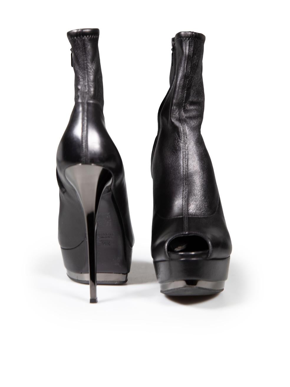 Gucci Black Leather Peep Toe Booties Size IT 38.5 In Excellent Condition In London, GB