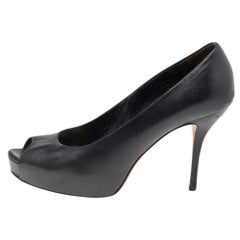 Gucci Black Leather Peep Toe Platform Pumps Size 40