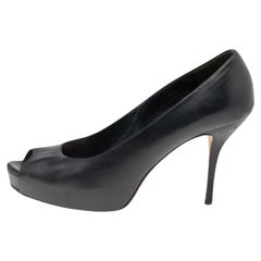 Gucci Black Leather Peep Toe Platform Pumps Size 40
