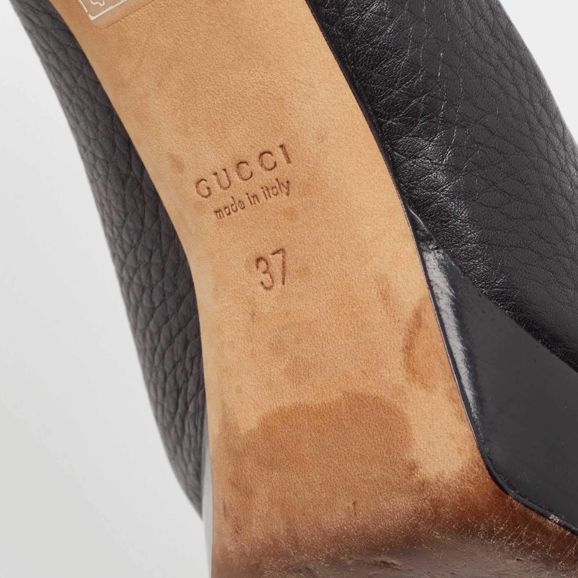 Gucci Black Leather Peep Toe Pumps Size 37 For Sale 4