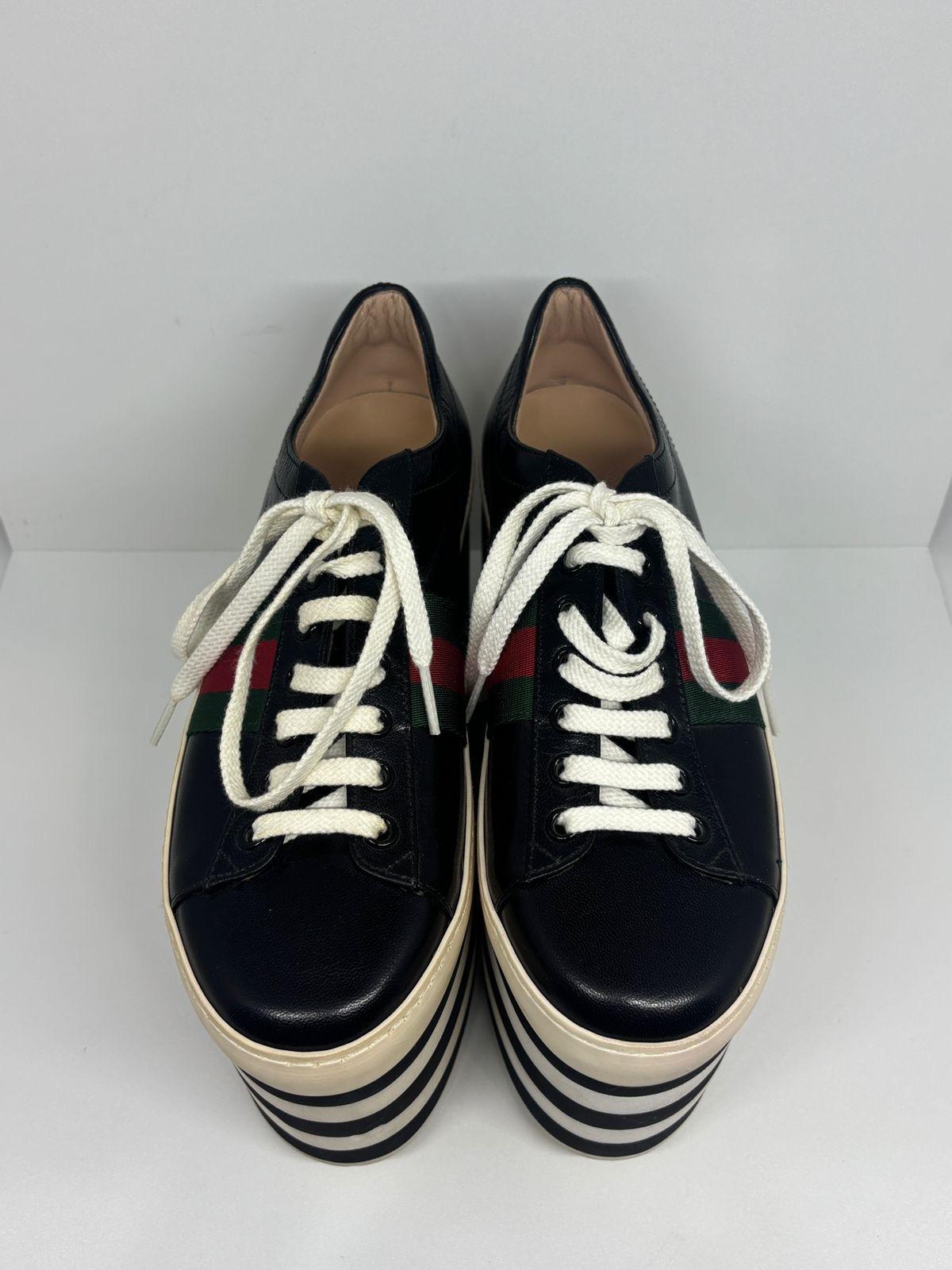 Gucci Black Leather Peggy Web Platform Sneakers For Sale 10