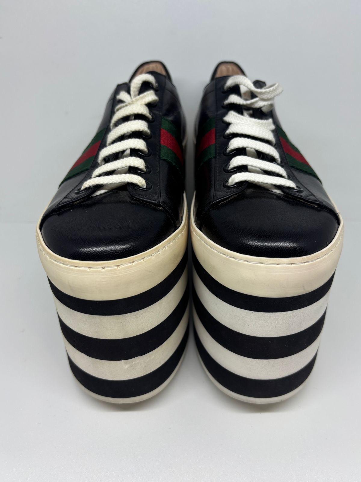 Gucci Black Leather Peggy Web Platform Sneakers In Good Condition For Sale In Jakarta, Daerah Khusus Ibukota Jakarta