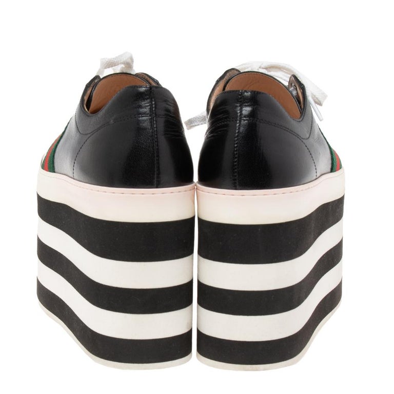 Gucci Black Leather Peggy Wedge Platform Sneakers Size 38 at 1stDibs | gucci  platform sneakers