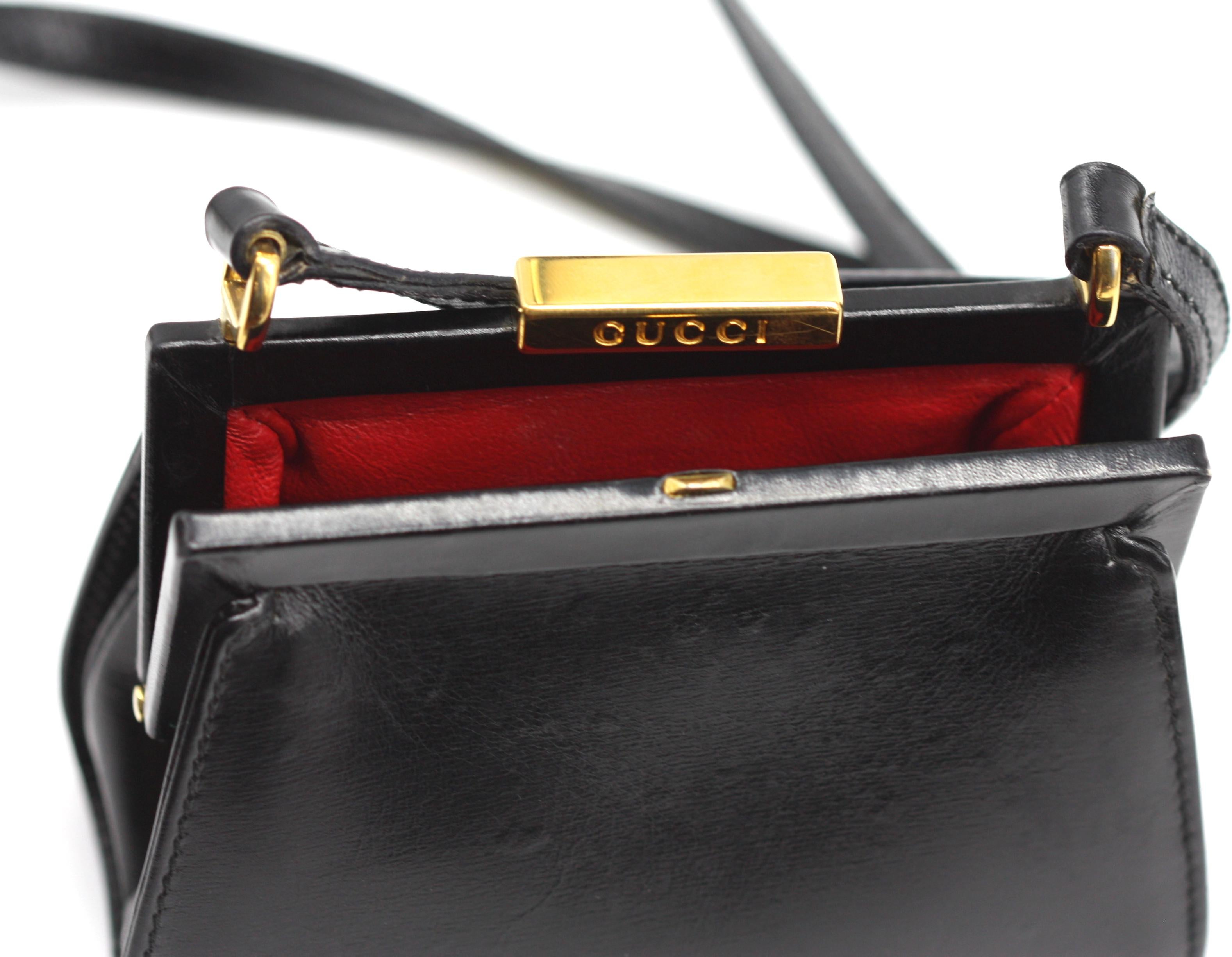 Gucci Black Leather Petite Handbag For Sale 2