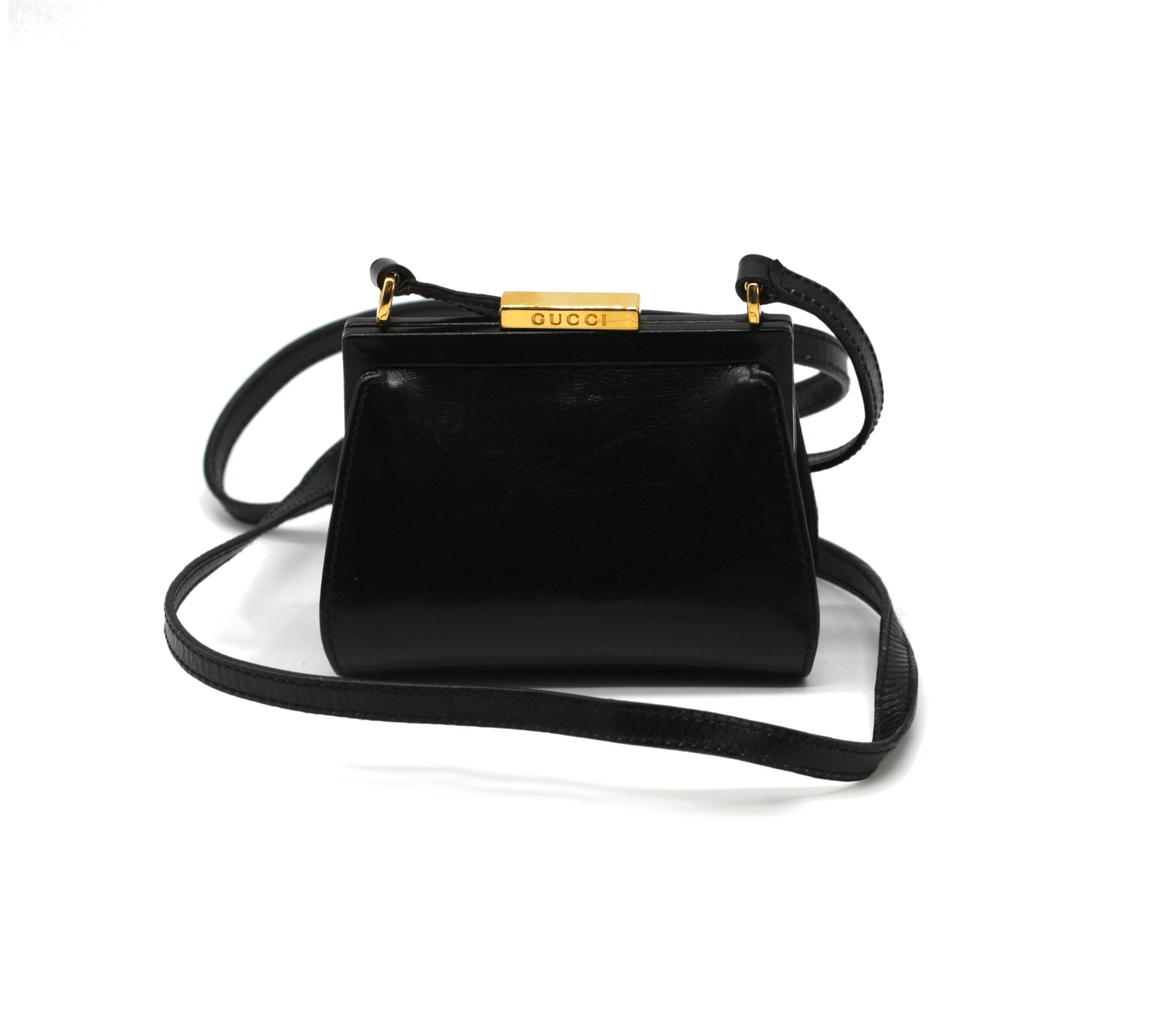 Gucci Black Leather Petite Handbag For Sale 4