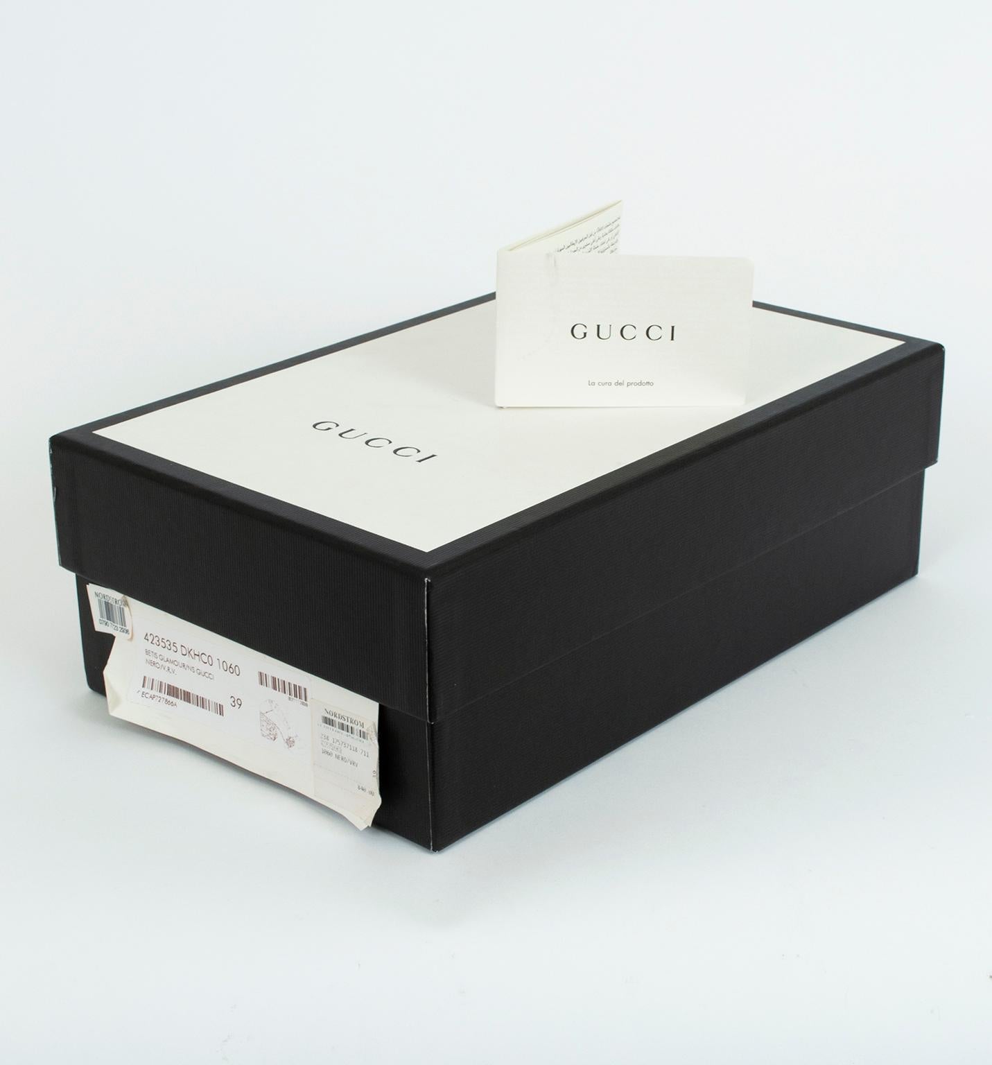 Gucci Black Leather Peyton GG Web Block Heel Loafer Pumps – It 40.5, 21st C. 5