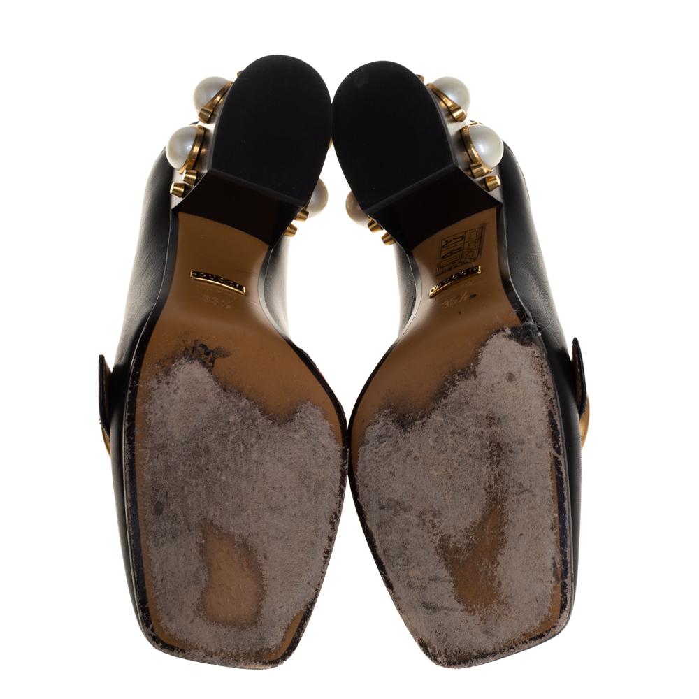 Gucci Peyton GG Web Detail Perlen Nieten Pumps aus schwarzem Leder Größe 35.5 Damen