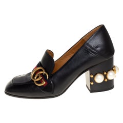 Gucci Peyton GG Web Detail Perlen Nieten Pumps aus schwarzem Leder Größe 35.5