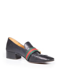 Gucci Black Leather Peyton GG Web Loafers Size IT 39.5