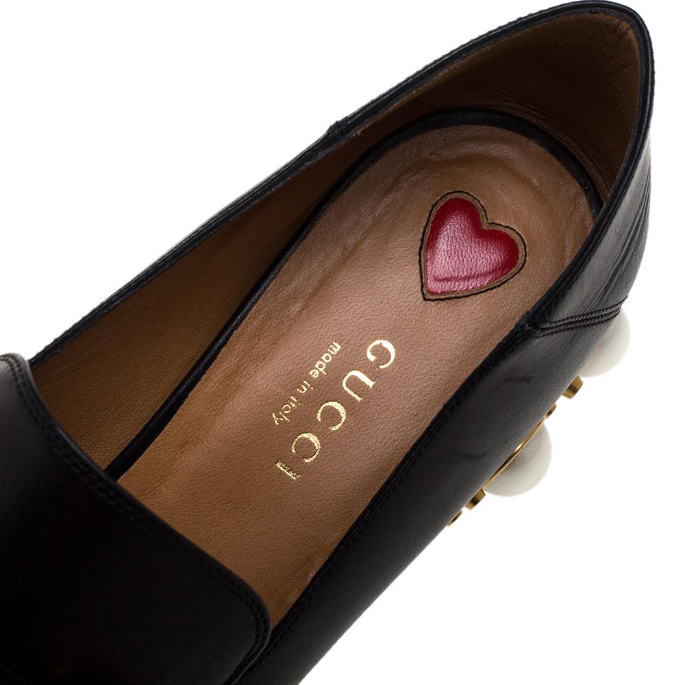 Gucci Black Leather Peyton Loafer Pumps Size 36 In Good Condition In Dubai, Al Qouz 2