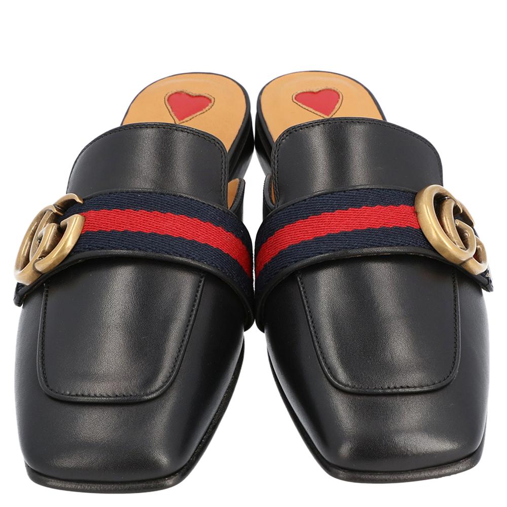 Gucci Schwarz Leder Peyton Square-Toe Mules Größe 40 im Zustand „Neu“ in Dubai, Al Qouz 2