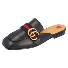 Gucci Schwarz Leder Peyton Square-Toe Mules Größe 40