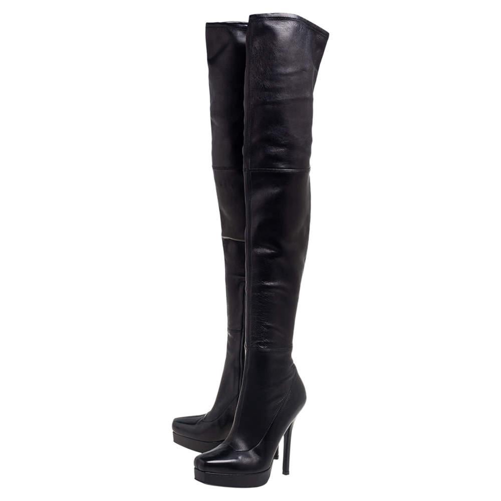 Gucci Black Leather Platform Over The Knee Boots Size 36 1