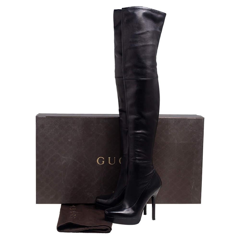 Gucci Black Leather Platform Over The Knee Boots Size 36 For Sale 1