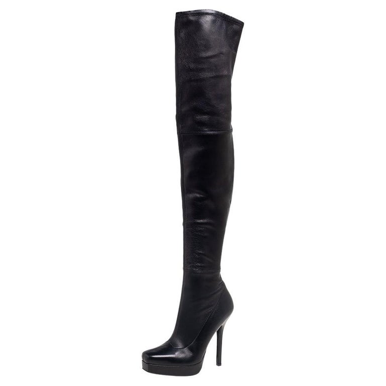 Gucci Black Leather Platform Over The Knee Boots Size 36 For Sale at ...