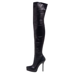 Gucci Black Leather Platform Over The Knee Boots Size 36