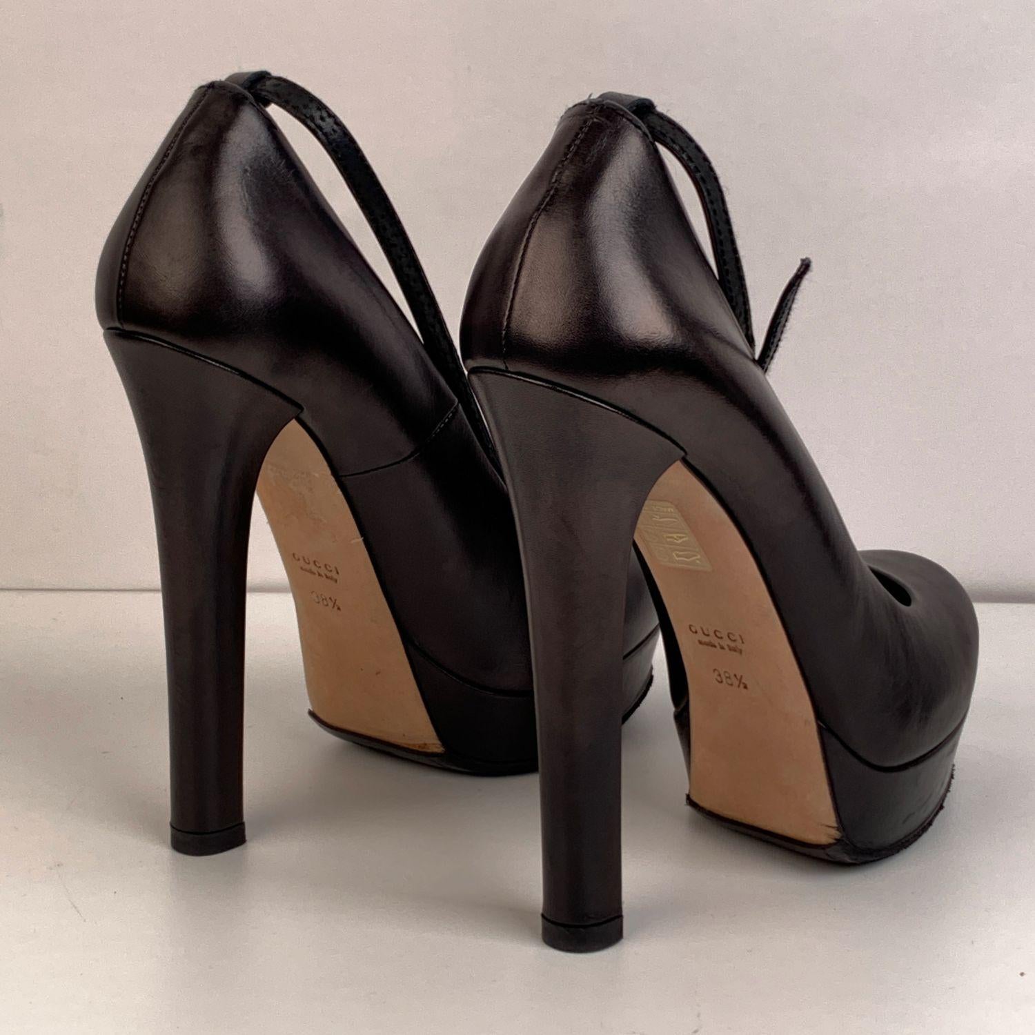 Gucci Black Leather Platform Pumps Heels with Ankle Strap Size 38.5 1
