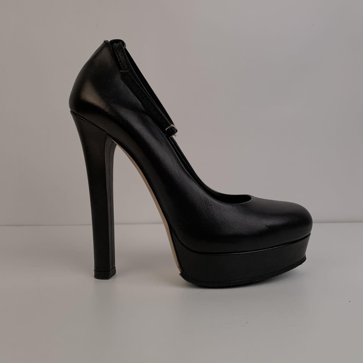 Gucci Black Leather Platform Pumps Heels with Ankle Strap Size 38.5 2