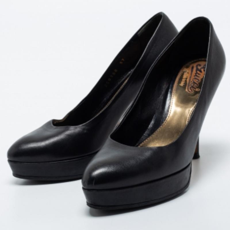 Noir Gucci escarpins à plateforme en cuir noir Taille 37 en vente