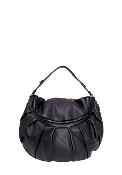 Gucci Black Leather Pleated Hobo Shoulder Bag