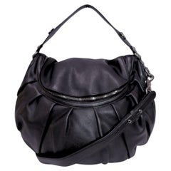 Gucci Black Leather Pleated Hobo Shoulder Bag