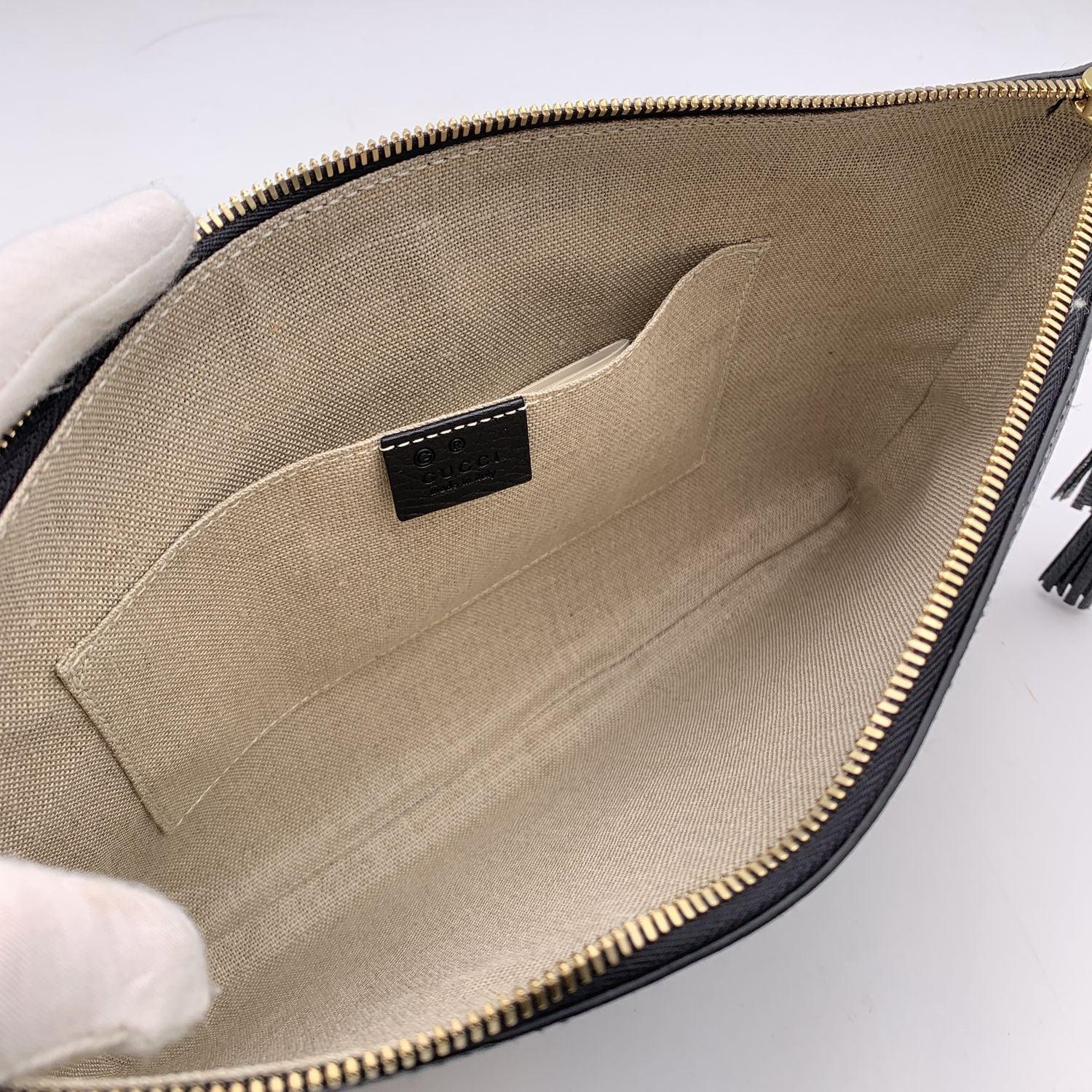 Gucci Black Leather Pochette Bamboo Tassel Clutch Bag Handbag 1