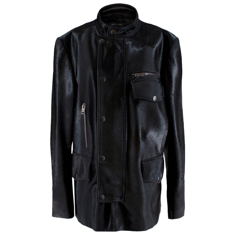 Gucci Black Leather & Pony Hair Biker Jacket - Size XXL -  54 IT For Sale