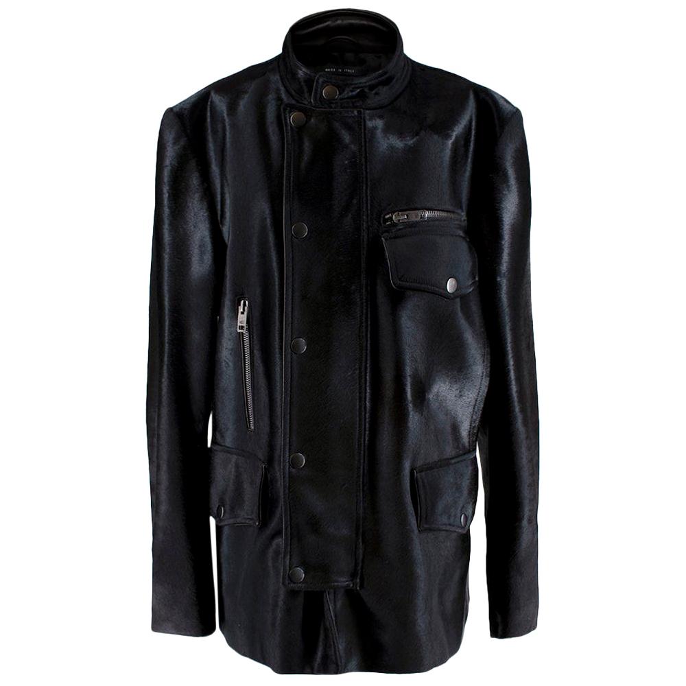 Gucci Black Leather & Pony Hair Biker Jacket - Size XXL -  54 IT For Sale
