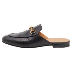 Used Gucci Black Leather Princetown Flat Mules Size 35.5