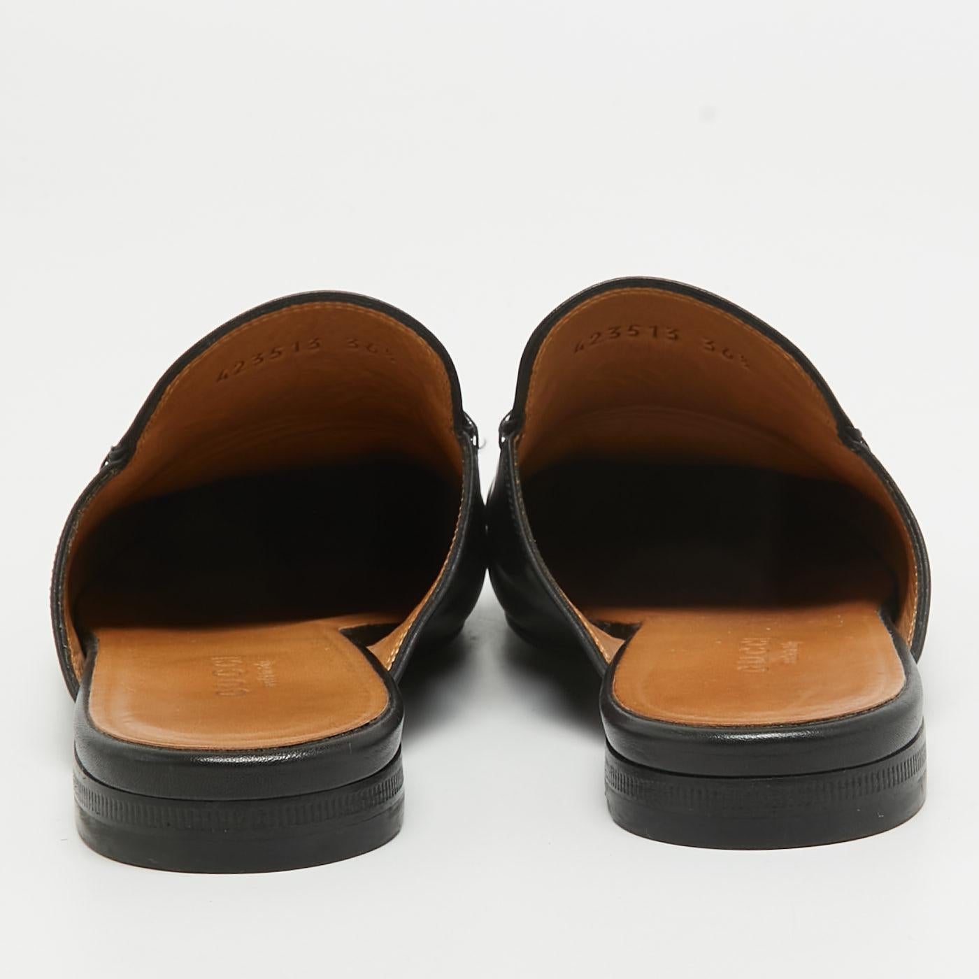 Women's Gucci Black Leather Princetown Flat Mules Size 36.5 For Sale
