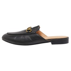 Used Gucci Black Leather Princetown Flat Mules Size 36.5