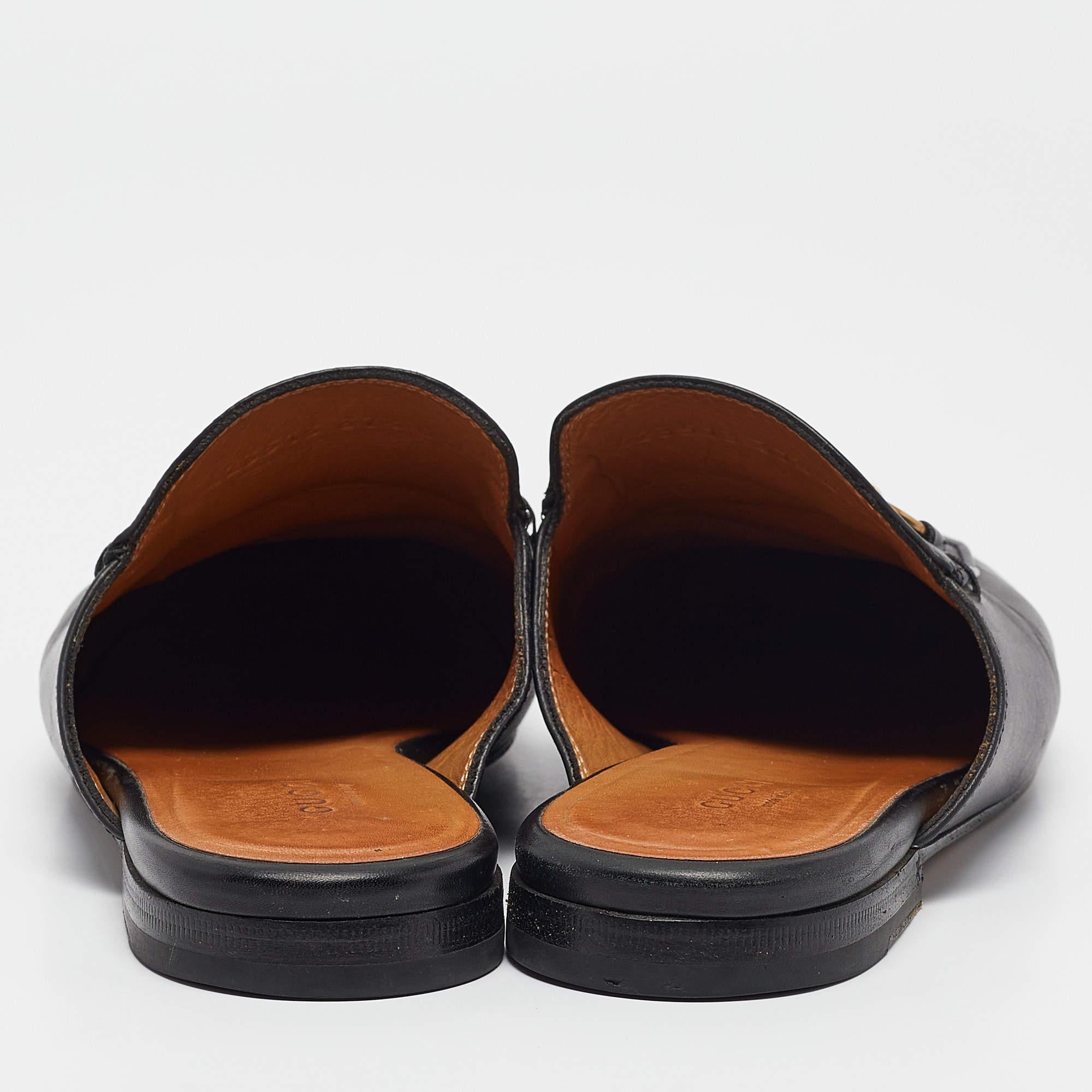 Gucci Black Leather Princetown Flat Mules Size 37.5 1