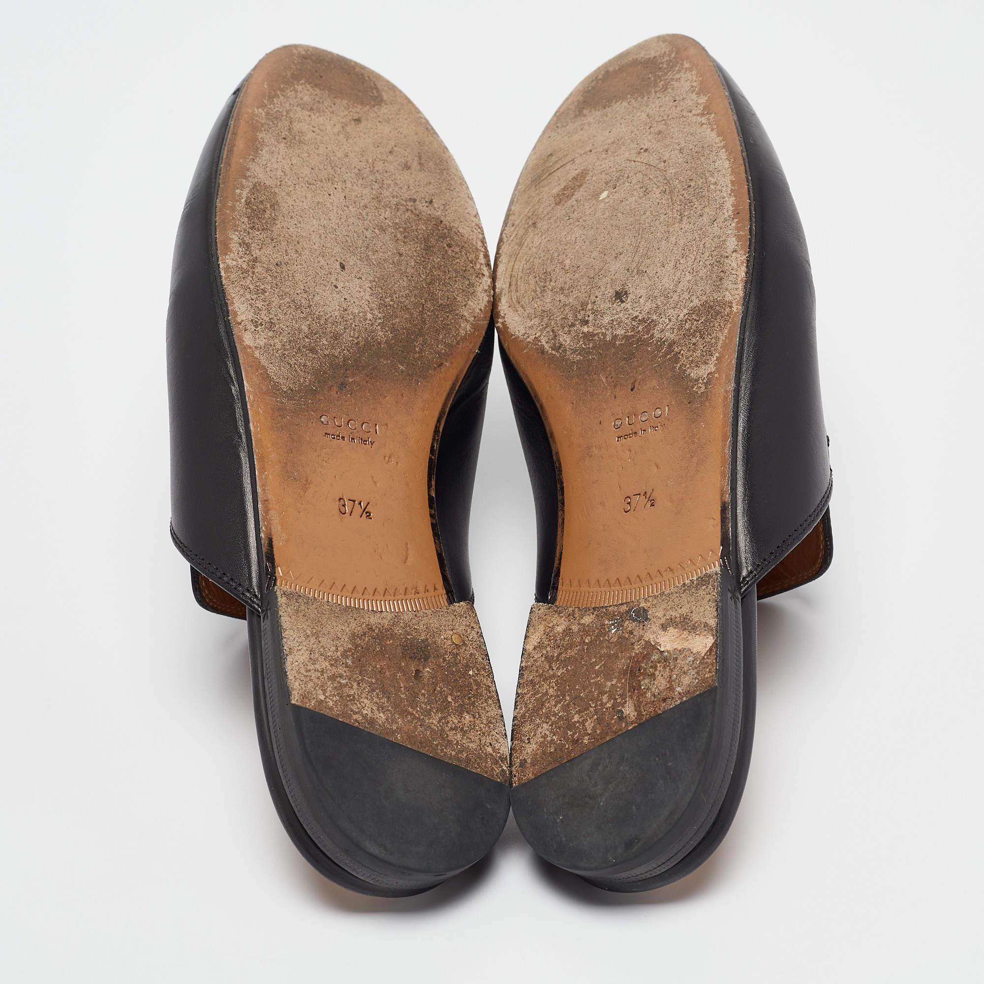 Gucci Black Leather Princetown Flat Mules Size 37.5 2