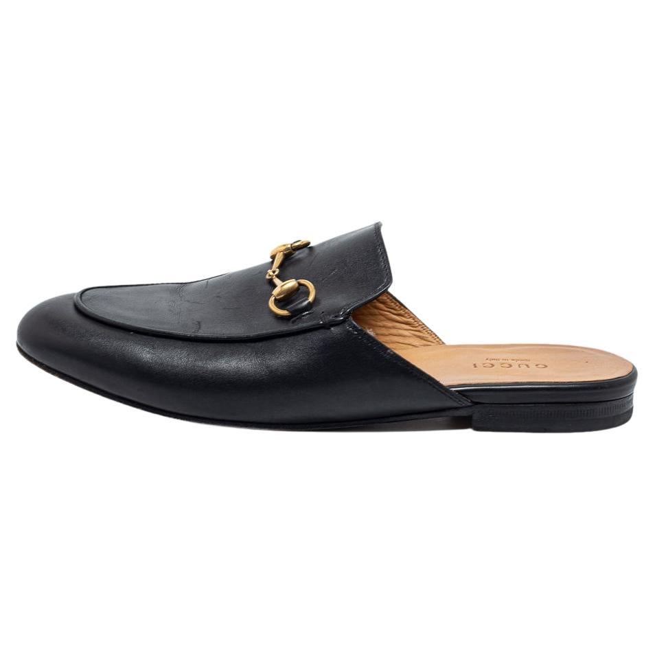 Gucci Black Leather Princetown Flat Mules Size 37.5