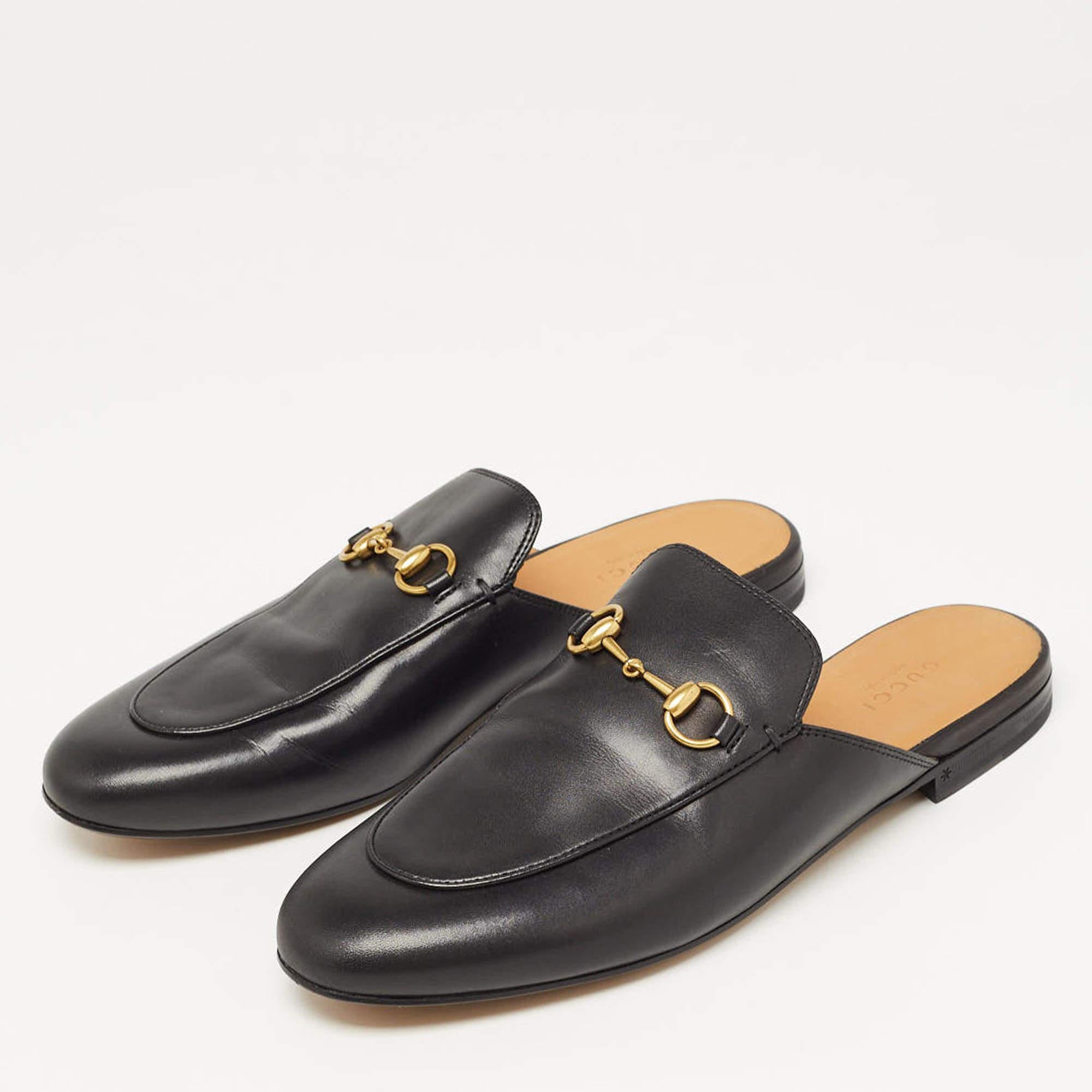 Gucci Black Leather Princetown Flat Mules Size 40 In Good Condition In Dubai, Al Qouz 2